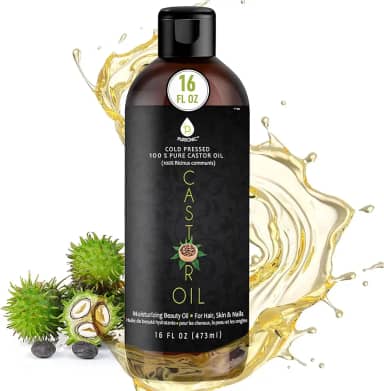 Pursonic Óleo de rícino (473 g) prensado a frio, 100% puro, óleo de rícino hidratante e curativo, para pele seca, crescimento do cabelo - para pele, cuidados com o cabelo, cílios