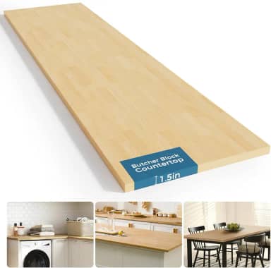 Bancada de bloco de açougueiro de madeira maciça - bancada de madeira para bancada de laje de bétula inacabada para ilha de cozinha DIY, bancada de trabalho, máquina de lavar secadora, mesa de café