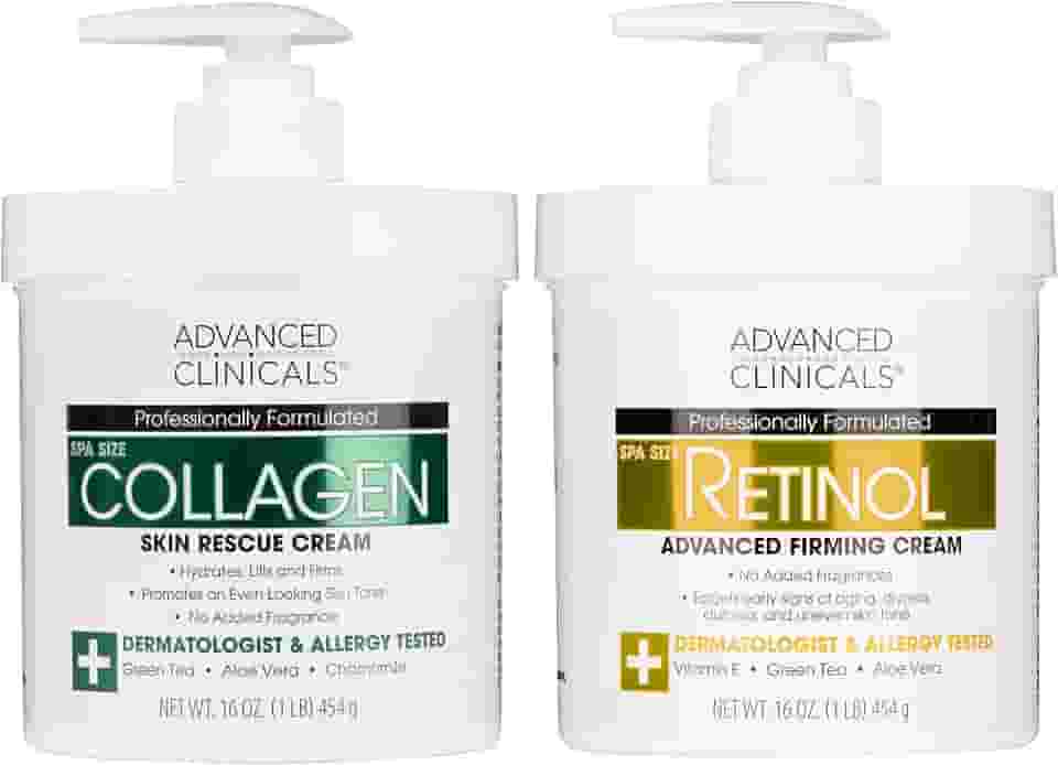 Clínicos Avançados Retinol creme e Colágeno Creme Pele conjunto Care. set Valor anti-envelhecimento para rugas, linhas finas, endurecimento da pele. tamanho 16 onças Spa são grandes para creme para o rosto e hidratante corporal.