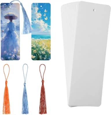 40 peças de papel de marcador de página em branco com 40 borlas coloridas para marcadores, kit de fabricação de marcadores de página aquarela de 4,8 cm x 15 cm para pintura, etiqueta de presente de