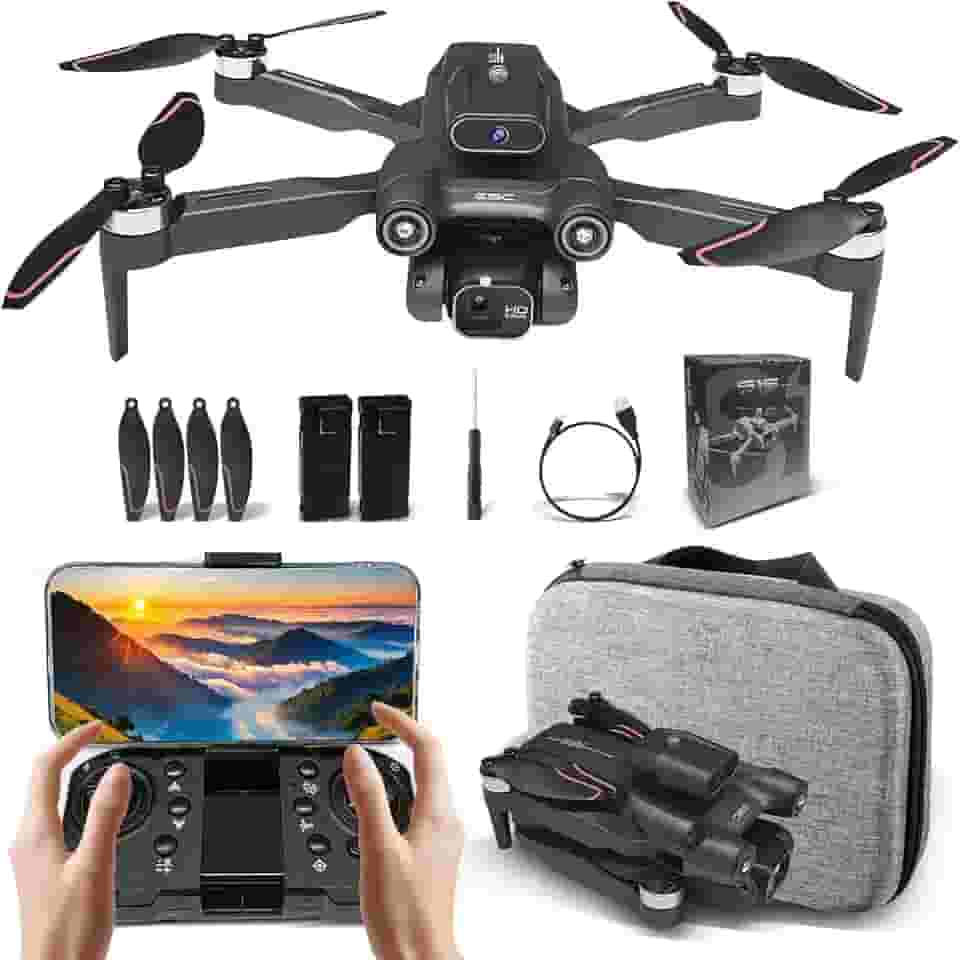 Drone com Camera Duplas 6K, S1S Drone Profissional Dobrável, com Flutuação de Fluxo Óptico, Desvio de Obstáculos a 360°, Fotografia por Gestos, Alarme de Bateria Fraca, Drones com 2000mAh Bateria
