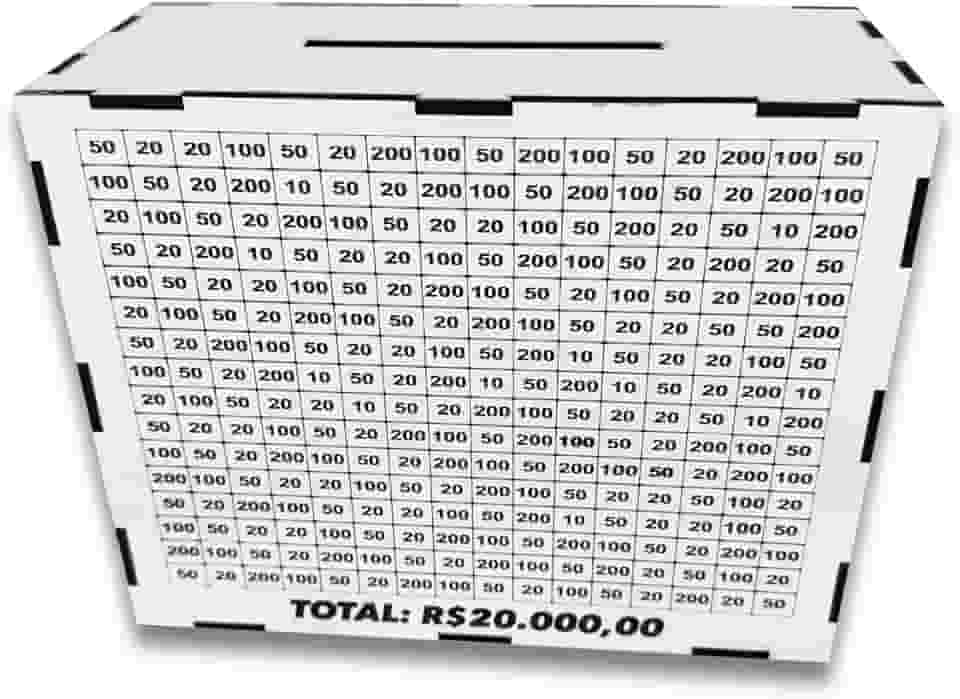 Cofre Desafio R$20.000, Caixa Cofrinho para Economizar Dinheiro em Família, Design Branco