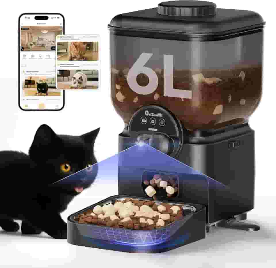 Pet Automatico Alimentador Para Gatos com Caes - 6L Inteligente Comedouro para Cat com Cães para 2.4g Wifi com Camera - Eletronico Suporte Programavel Automático Food Dispenser com Steel Pote