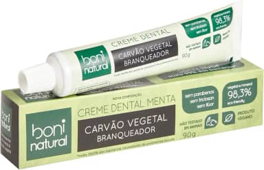 Creme Dental Boni Natural Carvão Ativado Branqueador Com Menta e Carvão Vegetal, Boni Natural, Preto