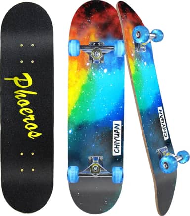 Easy_Way Skates completos - Skates padrão para iniciantes, crianças, meninos, meninas adolescentes - 79 cm x 20 cm Canadian Maple Cruiser Pro Skate Board, skates (Skype noturno)