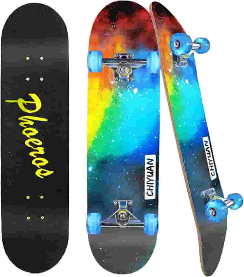Easy_Way Skates completos - Skates padrão para iniciantes, crianças, meninos, meninas adolescentes - 79 cm x 20 cm Canadian Maple Cruiser Pro Skate Board, skates (Skype noturno)