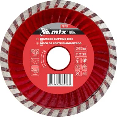MTX Disco de Corte Diamantado Turbo 115 x 2,0 x 22,2 mm – Linha Premium para Corte Seco em Mármore e Cerâmica