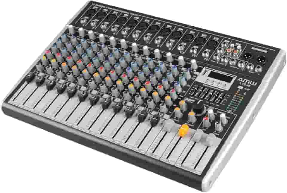 AMW L12 v3 Mesa de Som Analógica 12 canais Efeitos Efx DSP Mute Hi-Z Low Cut Player com Interface de áudio