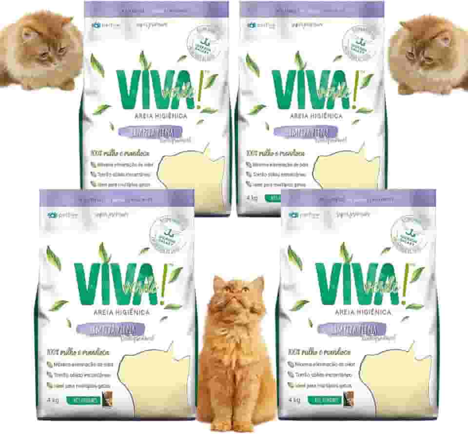 Kit 4 Areia Higiênica Para Gatos Biodegradável Limpeza Plena Viva Verde - 4kg