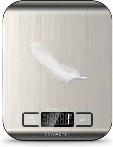 CROWNFUL Balança de alimentos, balança digital de cozinha de 5 kg, peso onças e gramas para cozinhar e assar, 6 unidades com função de tara (bateria incluída)