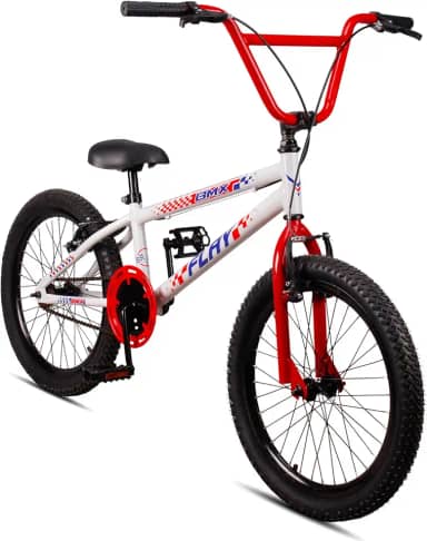 Bicicleta Aro 20 BMX Infantil Flay Aro Aero Freio V-Brake Menino 6, 7, 8, 9, 10 + anos - Branco+Vermelho