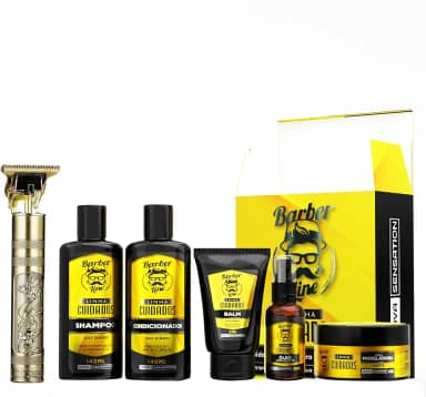 Kit Para Barba Shampoo, Condicionador, Balm, Óleo E Cera (Com máquina)
