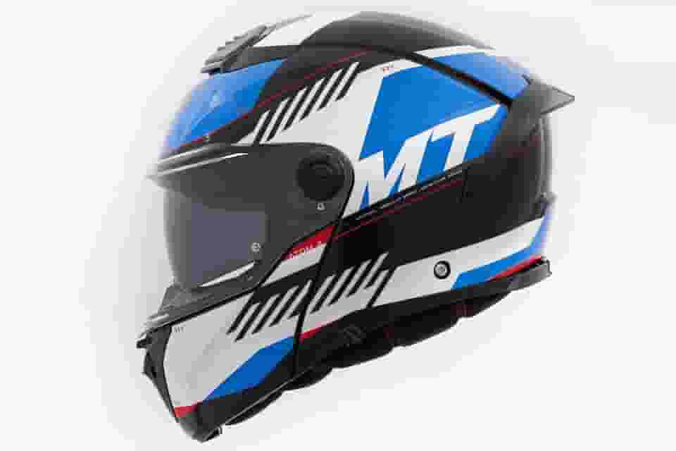Capacete Articulado MT Atom 2 Robocop Escamoteavel Edix Azul