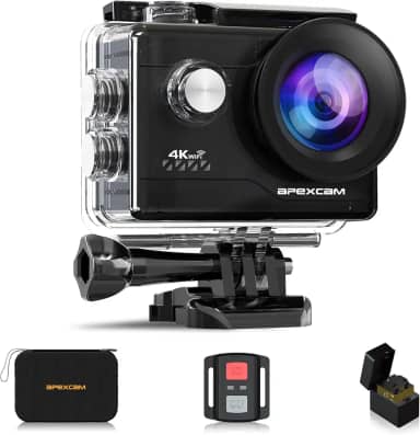 Apexcam Action Camera 4K Sports Camera 20MP 40M 170°Wide-Angle WiFi Waterproof Underwater Camera with 2.4G Remote Control 2 Batteries 2.0'' LCD Ultra HD Camera with Mounting Accessories Kit