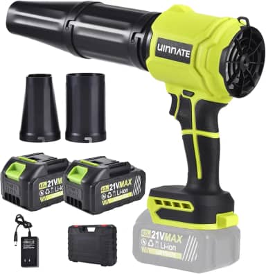Soprador de folhas sem fio com 2 baterias e carregador, sopradores elétricos para cuidados com o gramado e jardim, sopradores de licença alimentados por bateria de 21 V 4000 mAh, soprador