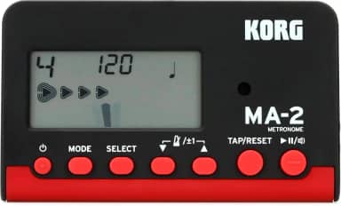 Korg Metrônomo digital MA-2 para instrumentos orquestrais com tela grande e 400 horas de vida útil da bateria - preto/vermelho
