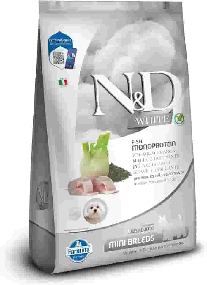 N&D White para Cães Adultos de Raças Mini e Pequenas Sabor Merluza, Spirulina e Erva Doce 2Kg