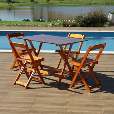 Jogo de Mesa 120x70 com 4 Cadeiras Dobráveis de Madeira - Mel Móveis Britz