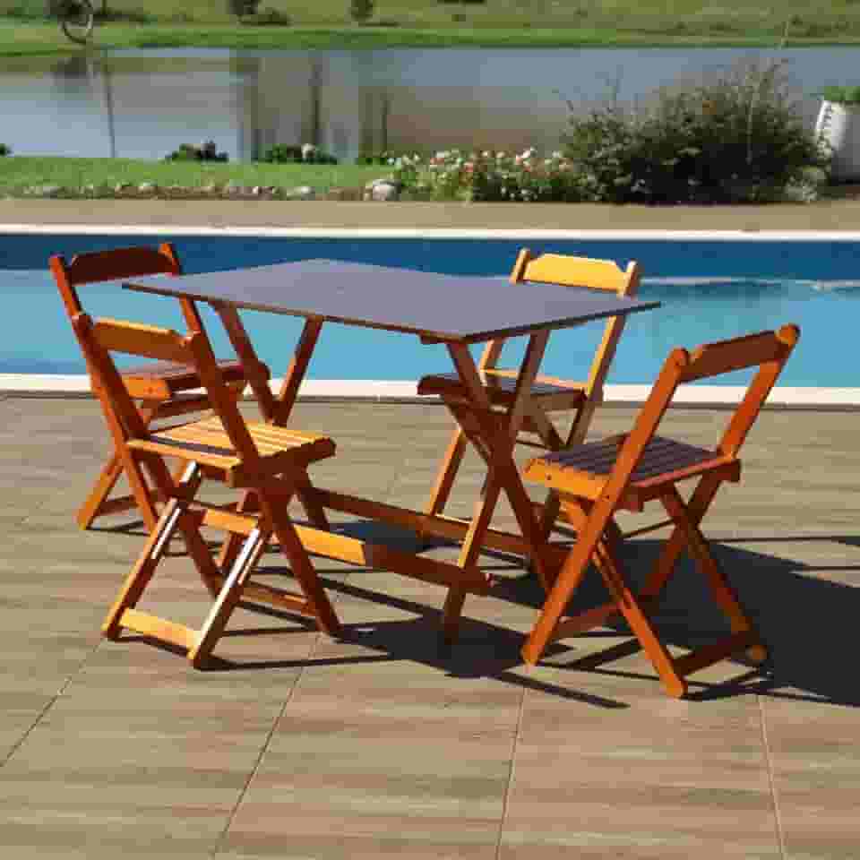 Jogo de Mesa 120x70 com 4 Cadeiras Dobráveis de Madeira - Mel Móveis Britz