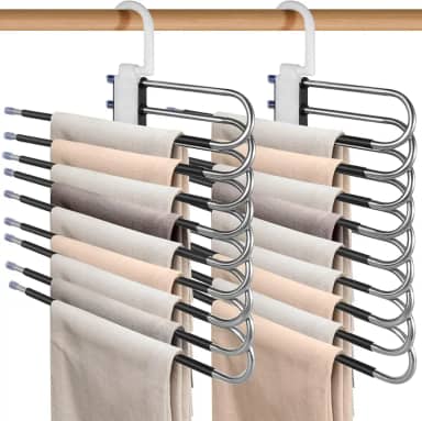 2 Peças Cabides para Roupas Multifuncional de Aço Inoxidável 9 Camadas Gancho de Roupas e Calças Antiderrapante Dobrável Cabide Economizador de Espaço Saia e Calças Rack de Armazenamento