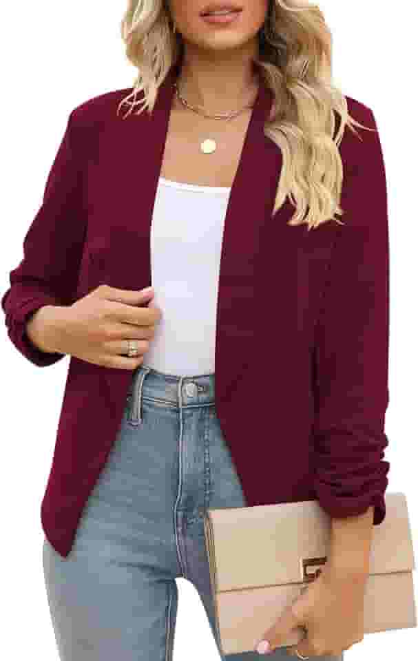 Blazer feminino de manga 3/4 com frente aberta, cardigã para trabalho e escritório