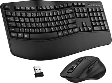 Combo de teclado e mouse sem fio, teclado ergonômico de 2,4 G, teclado ergonômico com descanso de pulso e mouse ergonômico sem fio ajustável de 3 níveis DPI para Windows, Mac OS, desktop/laptop/PC