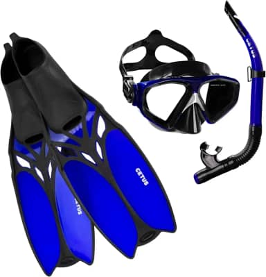 Kit de Mergulho Mascara Respirador Nadadeiras Cetus Shark Fun - (Azul) - (BR-41-42 / US-11.12 / US-XL)