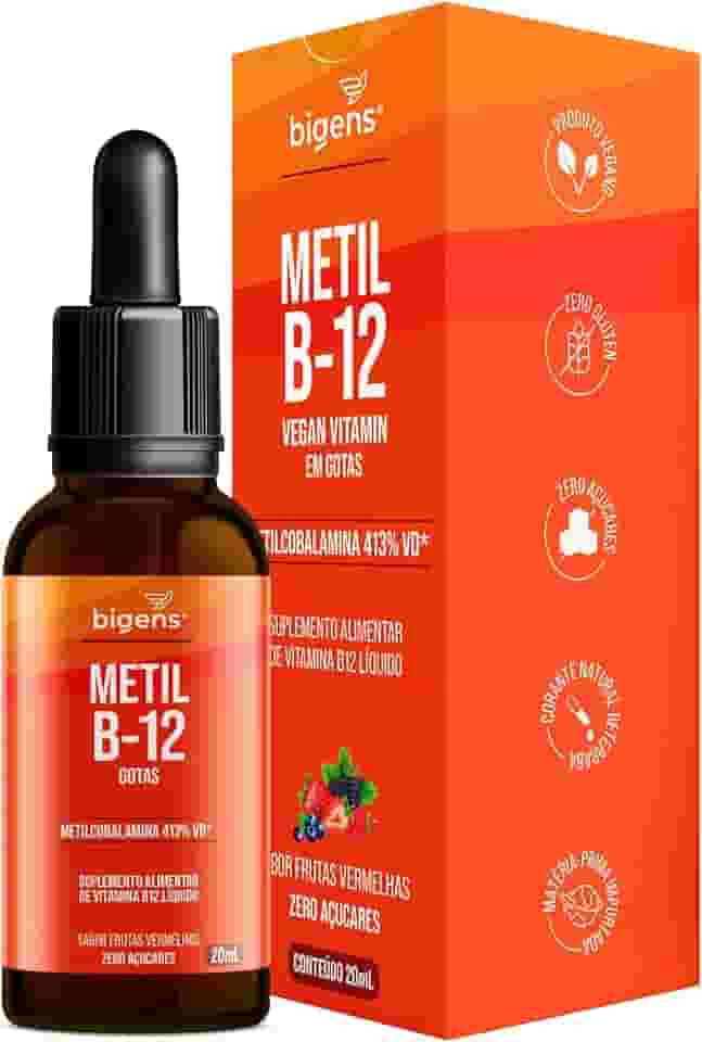 Metil B-12 Vegan vitamin gotas liquida, Metilcobalamina 413% VD, sabor frutas vermelhas, 20mL, Bigens