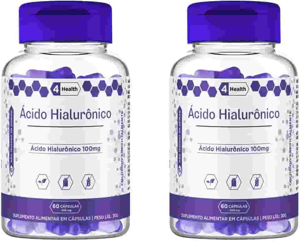 Acido Hialuronico 100mg 60 capsulas - 4 Health - Kit 2 POTES