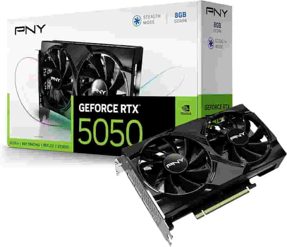 PNY Ventilador único NVIDIA GeForce RTX 5050, placa gráfica (8 GB GDDR6, 128 bits, SFF-Ready, PCIe 5.0, HDMI/DP 2.1, 2 compartimentos, arquitetura NVIDIA Blackwell, DLSS 4)