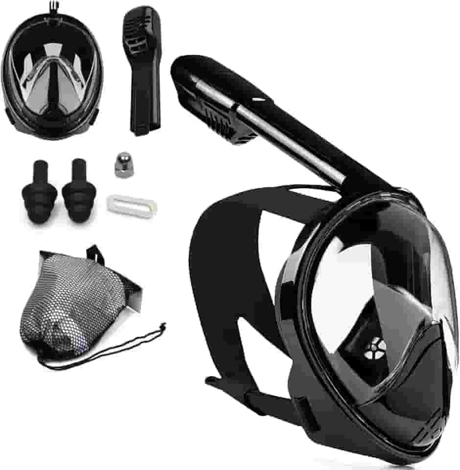 Máscara de Snorkel Full Face com Suporte para GoPro, Kit Completo 180° Visão Panorâmica, Antivapor e Antivazamento, Para Homens e Mulheres