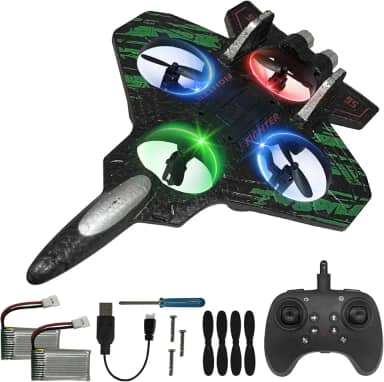 Drone RC de espuma para crianças e iniciantes, helicóptero de avião de controle remoto de 2,4 GHz com luz, flutuação automática e 2 baterias (verde)