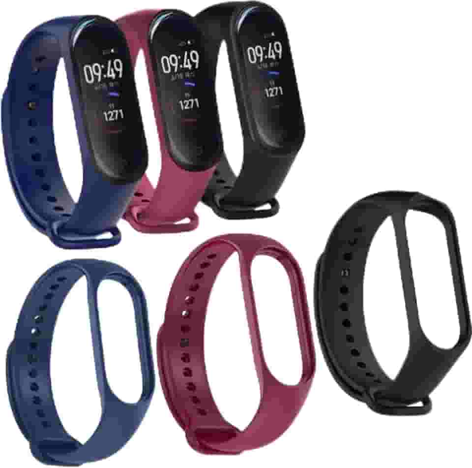 Kit 3 Pulseiras MI Band 3 e 4 Cores Preto Azul e Vinho Marsala Silicone Bracelete Com Pino Resistente Prova DÁgua