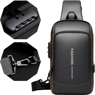 Bolsa Mochila Tiracolo Transversal Pochete de Couro Antifurto, Impermeável, com USB, Couro, Anti-Roubo, Esportiva, Academia