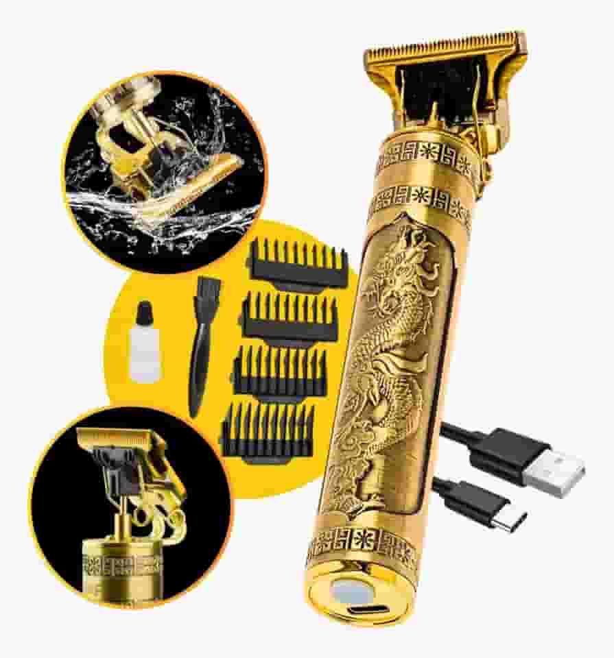 Máquina Profissional Dragão Acabamento Sem Fio Cabelo Barba Pezinho Personalizada Com Limitador Lâmina Ajustável Recarregável 4 Pentes Óleo Escovinha Kit Conjunto Aparador Compacto