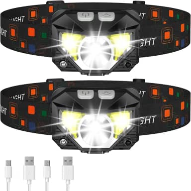 Lanterna de cabeça Lhknl, farol LED recarregável, ultraleve com luz vermelha e branca, 2 unidades, com sensor de movimento, impermeável, 8 modos para acampamento, ar livre, corrida, trilha, pesca