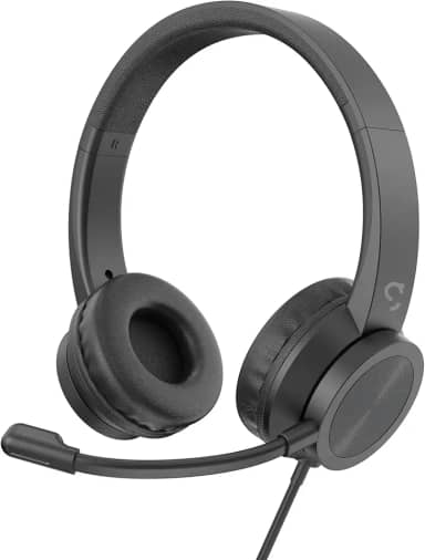 Geonav Fone de Ouvido com Microfone omnidirecional para Videochamadas & Reuniões Online, conector USB, HSETUBK, Preto