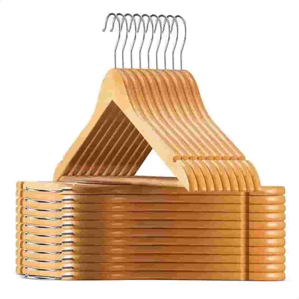 Kit 30 Cabides de Madeira Adulto 360° Para Roupas Calças Cor Marfim Envernizados