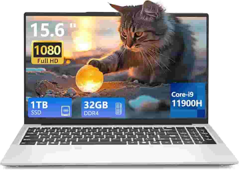 Laptop para jogos Core I9-11900H, laptop de 15,6 polegadas, laptops 32 GB de RAM 1 TB SSD, 180 ângulos abertos FHD 1920 * 1080 tela de desbloqueio de impressão digital teclado retroiluminado