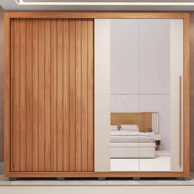 Guarda-roupa Casal Ripado com Espelhos 2 Portas e 4 Gavetas Suburban Espresso Móveis Freijó/Off White