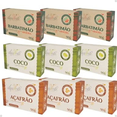 Kit 9 Sabonetes em Barra Naturais de Coco, Açafrão, Aroeira e Barbatimão – Antisséptico, Hidratante e Cicatrizante, Ideal para Cuidados com a Pele, Higiene Diária e Tratamento Natural