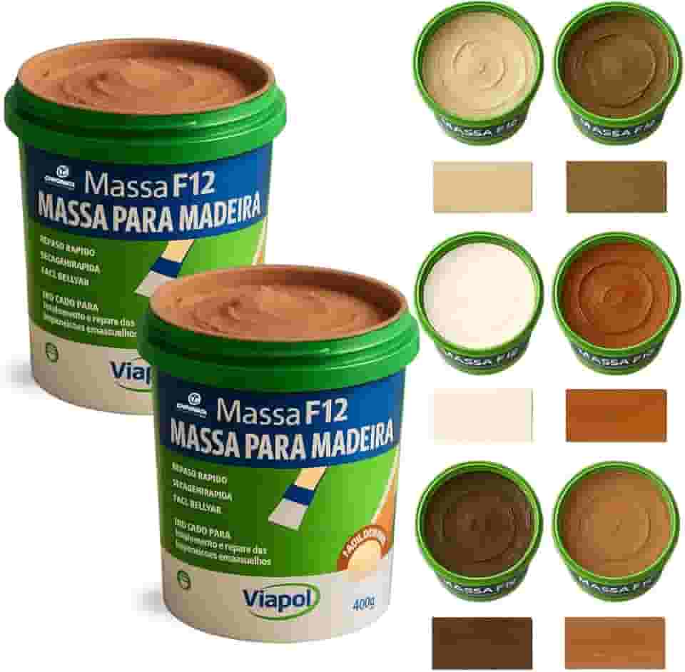 KIT 2 Massa F12 De Calafetar E Correção Madeira 400g - Cores (MOGNO)