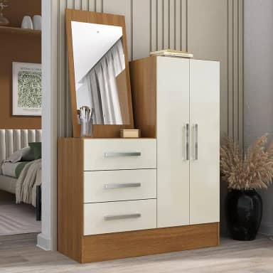 Cômoda 2 Portas 3 Gavetas com Espelho Dunas Cinamomo/Off White