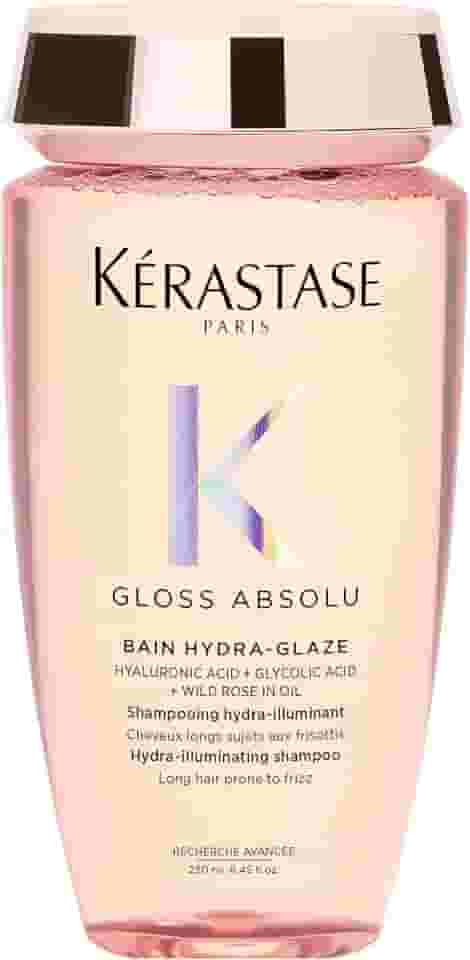 Kérastase, Shampoo Iluminador, Gloss Absolu, Hydra-Glaze, para todos os tipos de cabelos, com ácido hialurônico, ácido glicólico e óleo de rosa silvestre e ação antifrizz, 250ml