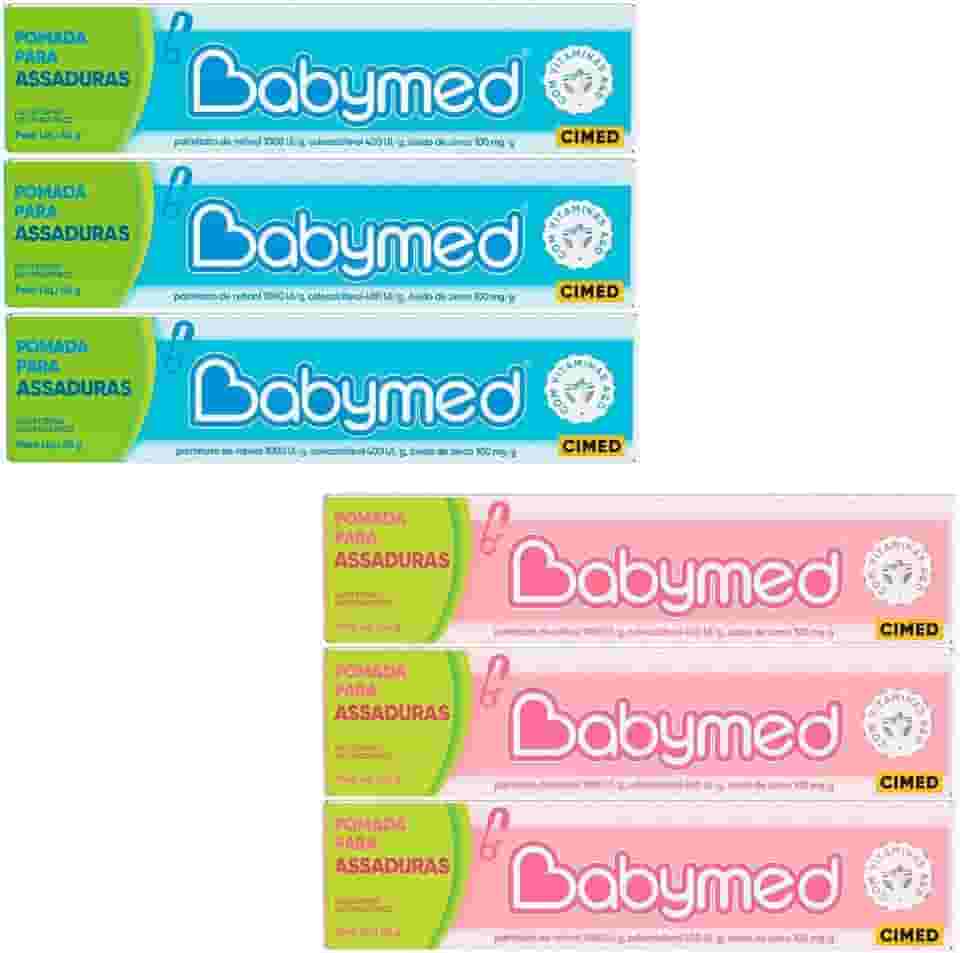 Kit 6 unidades Babymed 3 Azul / 3 Rosa - Creme Protetor para Pele Infantil - Previne Assaduras - Kit de Creme Protetor para Pele Infantil