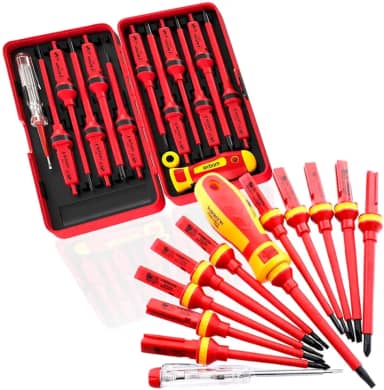 Conjunto de chave de fenda Isolada com Imã 13 em 1 - kit de ferramentas de chave de fenda isolada - Jogo de Chaves Torx, Philips e Fenda com Estojo e Testador