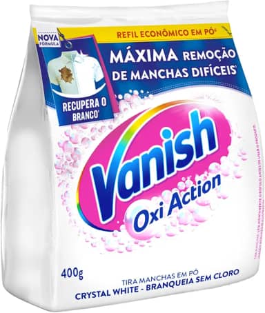 Vanish Tira Manchas Em Pó Crystal White Oxi Action 400G Para Roupas Brancas Refil Econômico