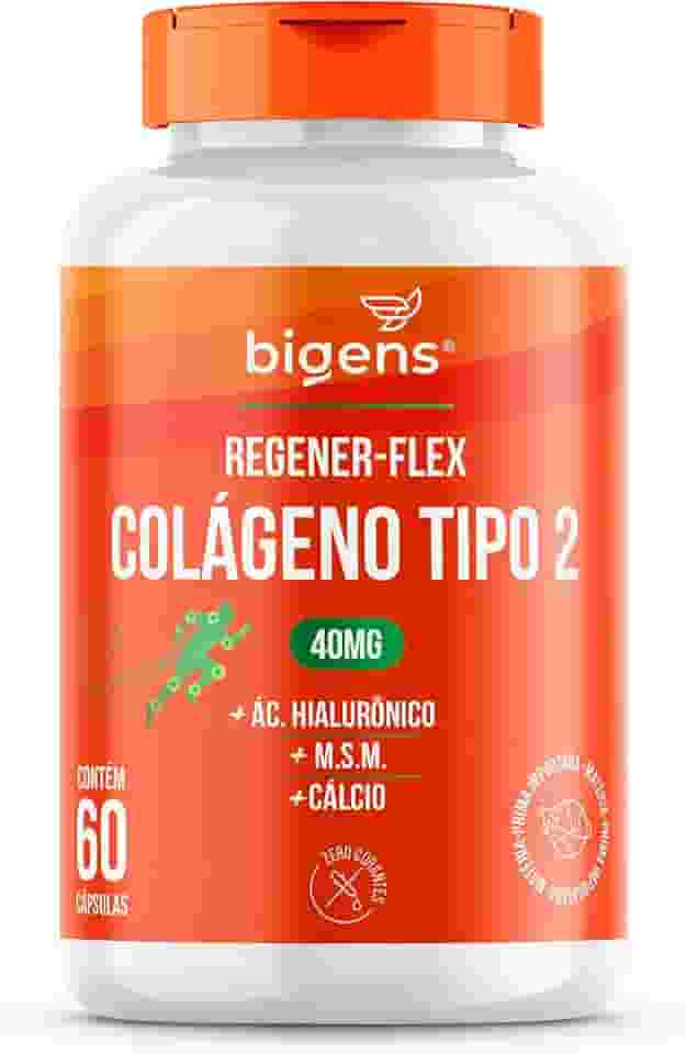 Regener Flex, Colágeno tipo 2 40mg, ácido hialurônico, M.S.M., Cálcio, 60 cápsulas, Biogens