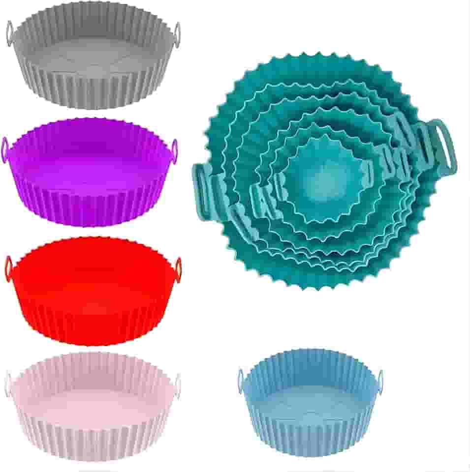 Kit 6 fôrmas Silicone De Tamanhos Diferentes | Antiaderente, Reutilizável, Com Alça | Ideal Para Air Fryer, Forno e Microondas - Cores Sortidas