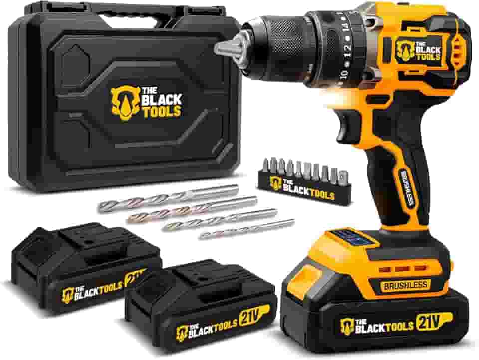Parafusadeira Furadeira de Impacto Sem Fio 21V Brushless 2 Baterias The Black Tools TB-21YX